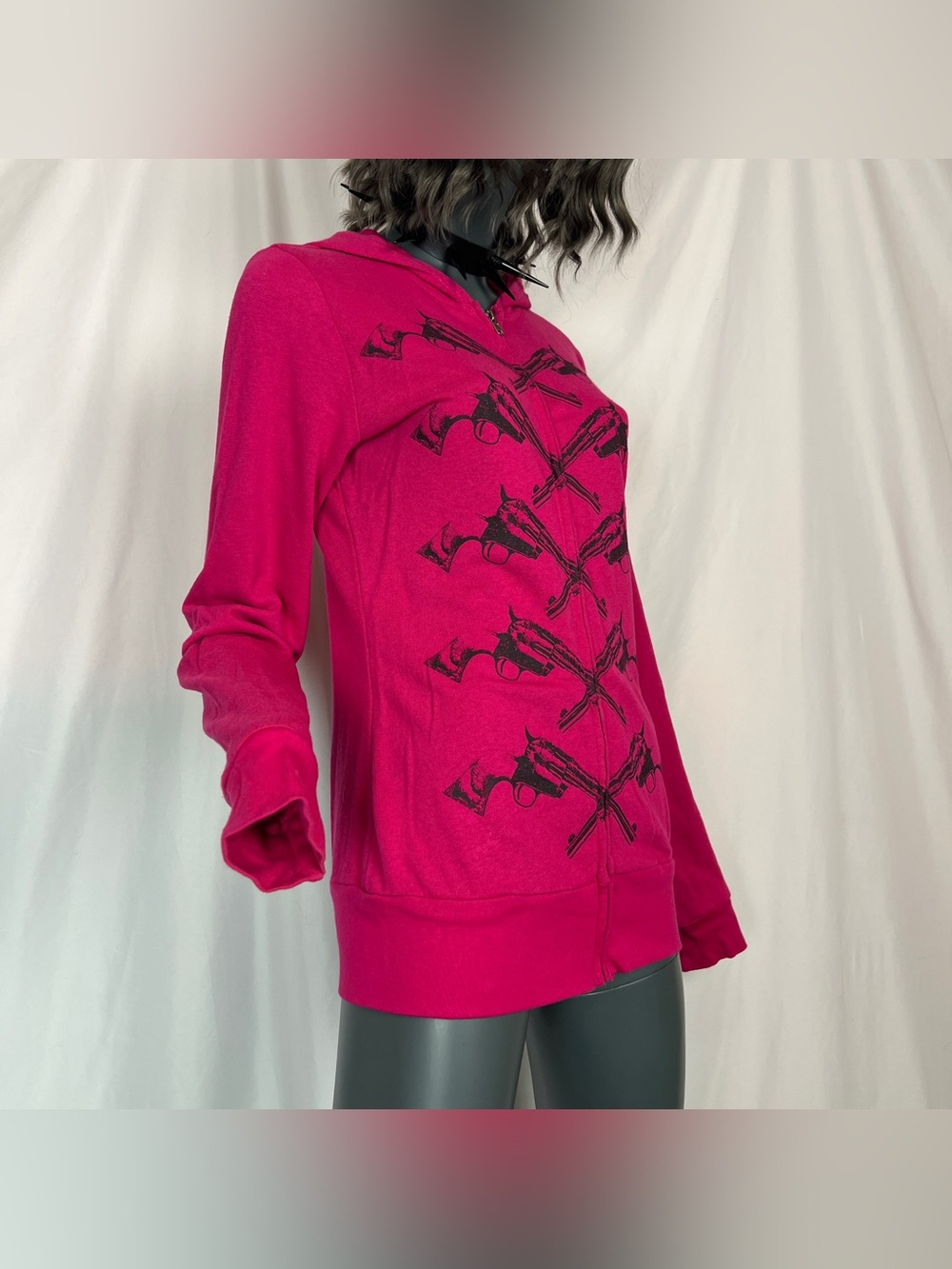 Rare Vintage Y2K Fuchsia Pink & Black Revolver Zip Up Hoodie